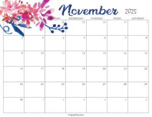 Cute November Calendar 2025 Printable