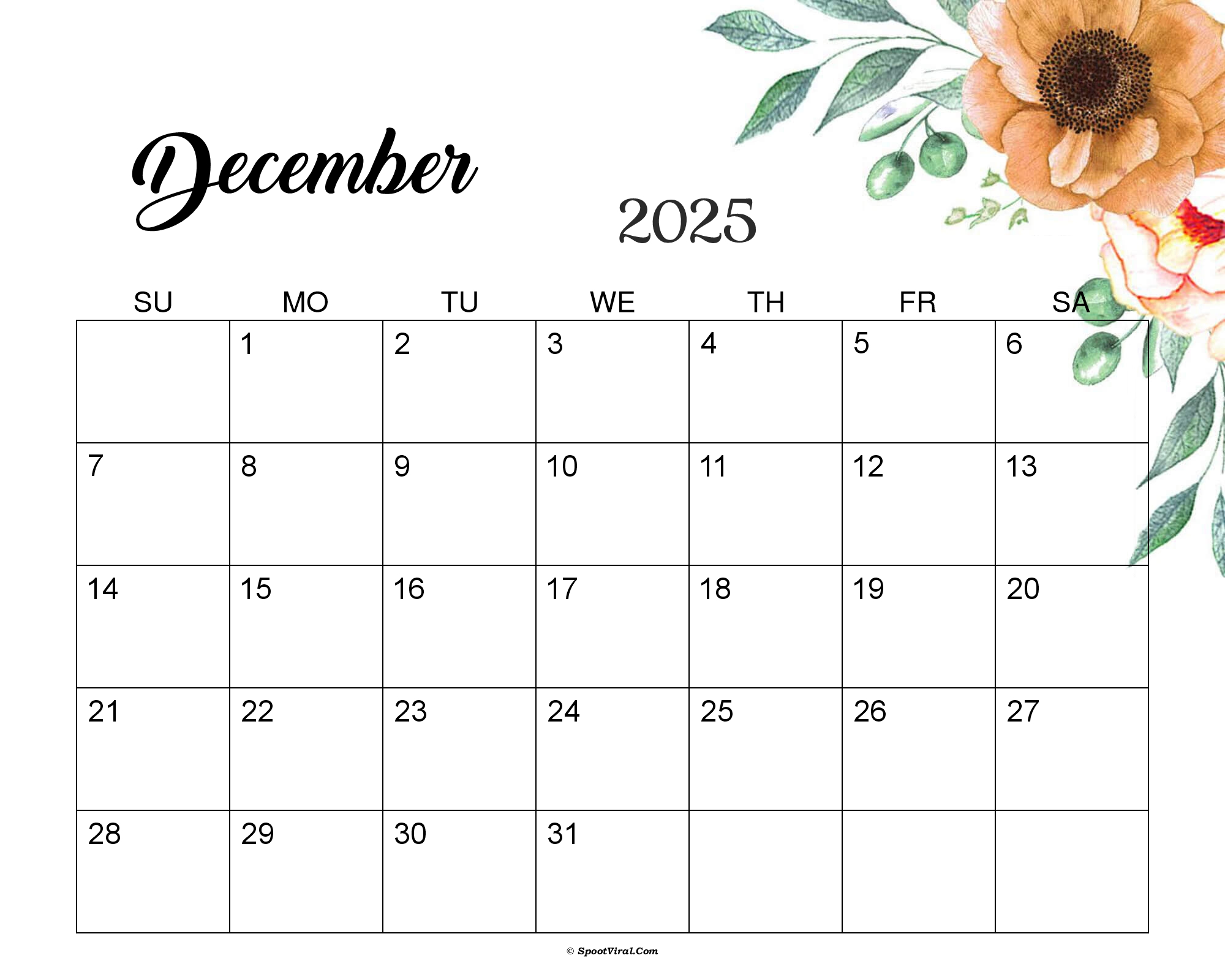 December 2025 Calendar Cute