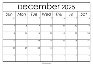 December 2025 Calendar Printable