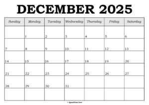 December 2025 Calendar Template