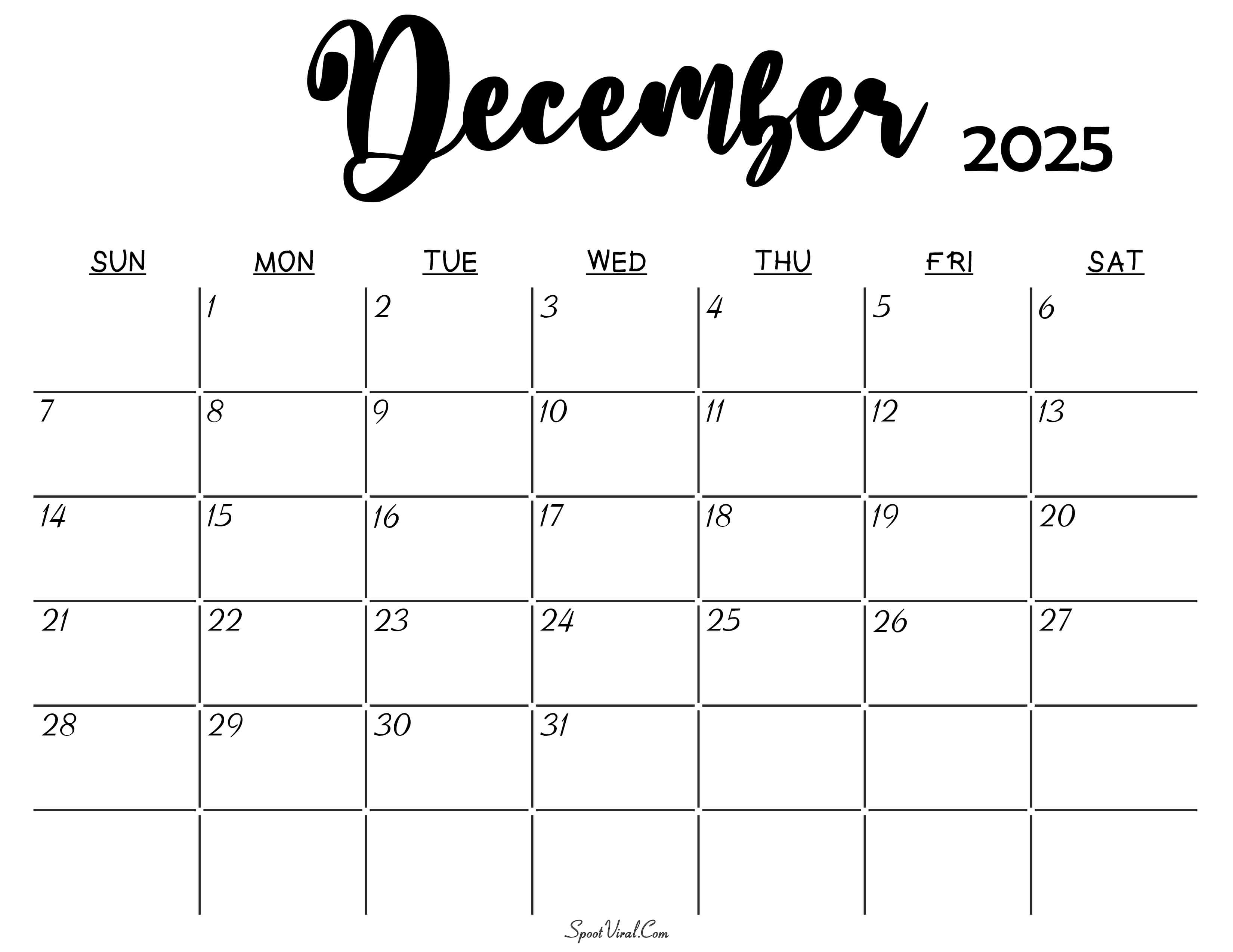 December 2025 Calendar