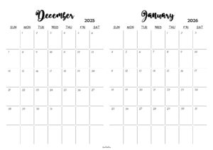 December 2025 January 2026 Calendar