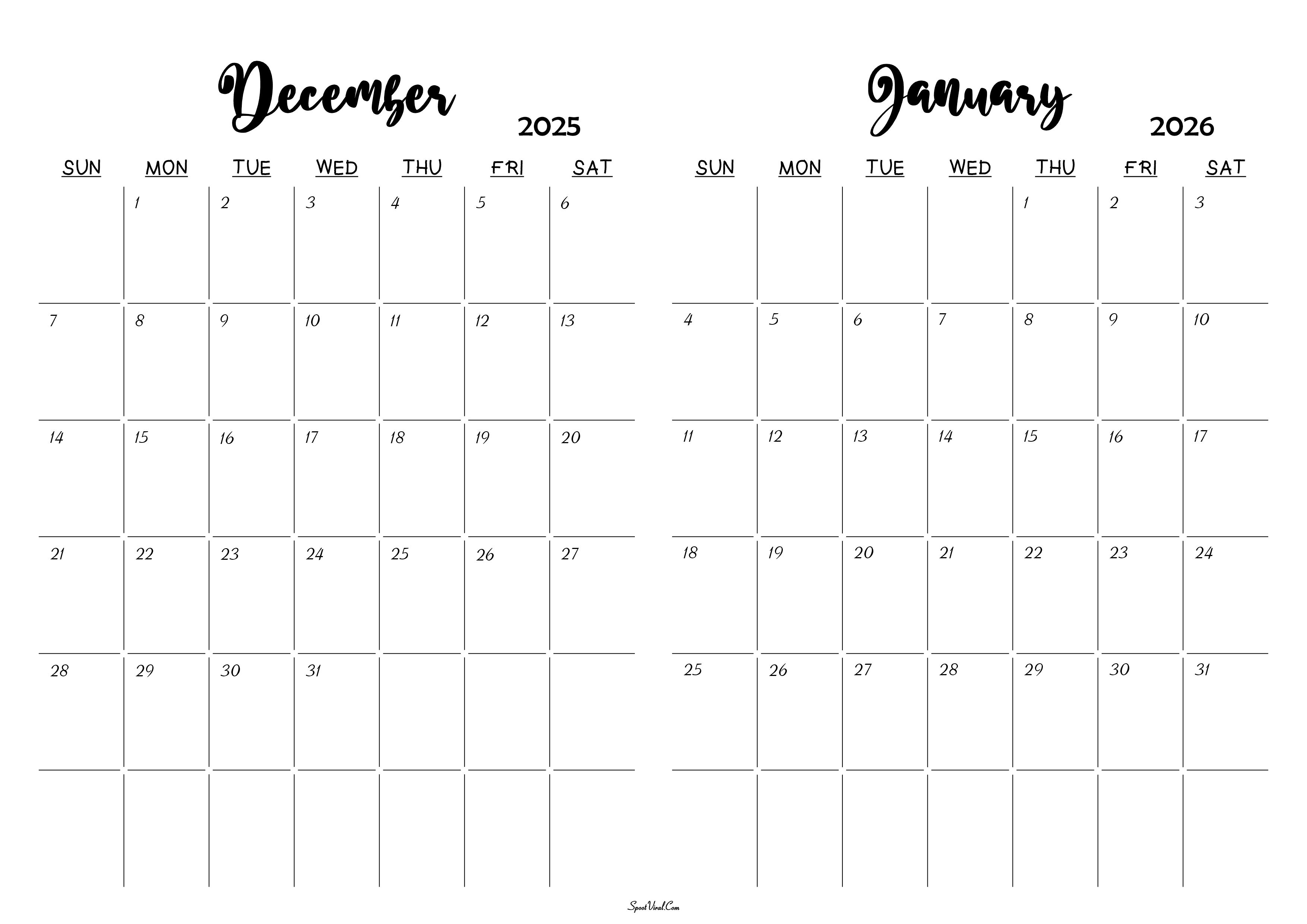 December 2025 January 2026 Calendar