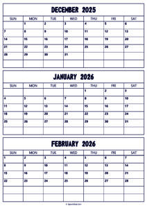 December 2025 to February 2026 Calendar