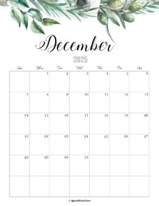 December Calendar 2025 Cute