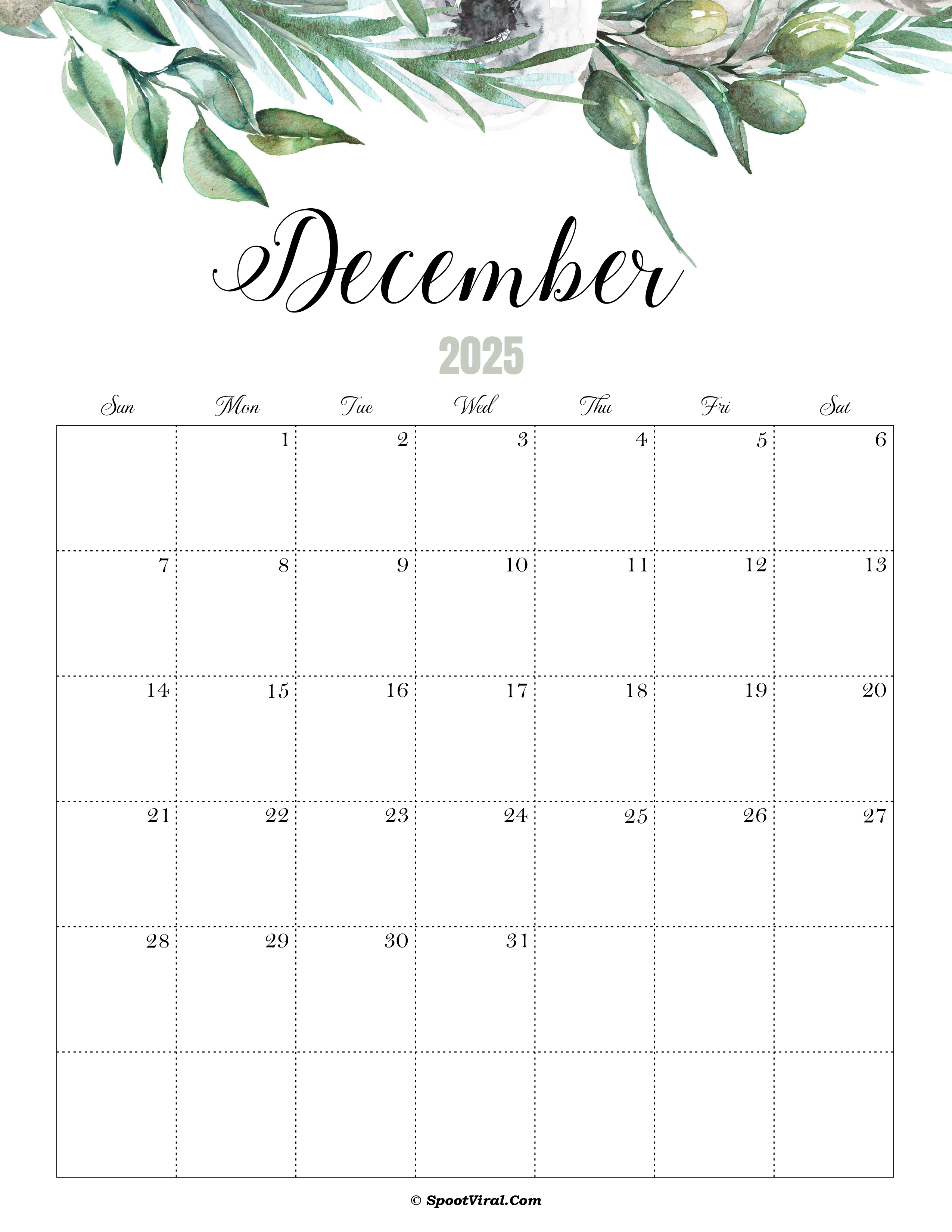December Calendar 2025 Cute