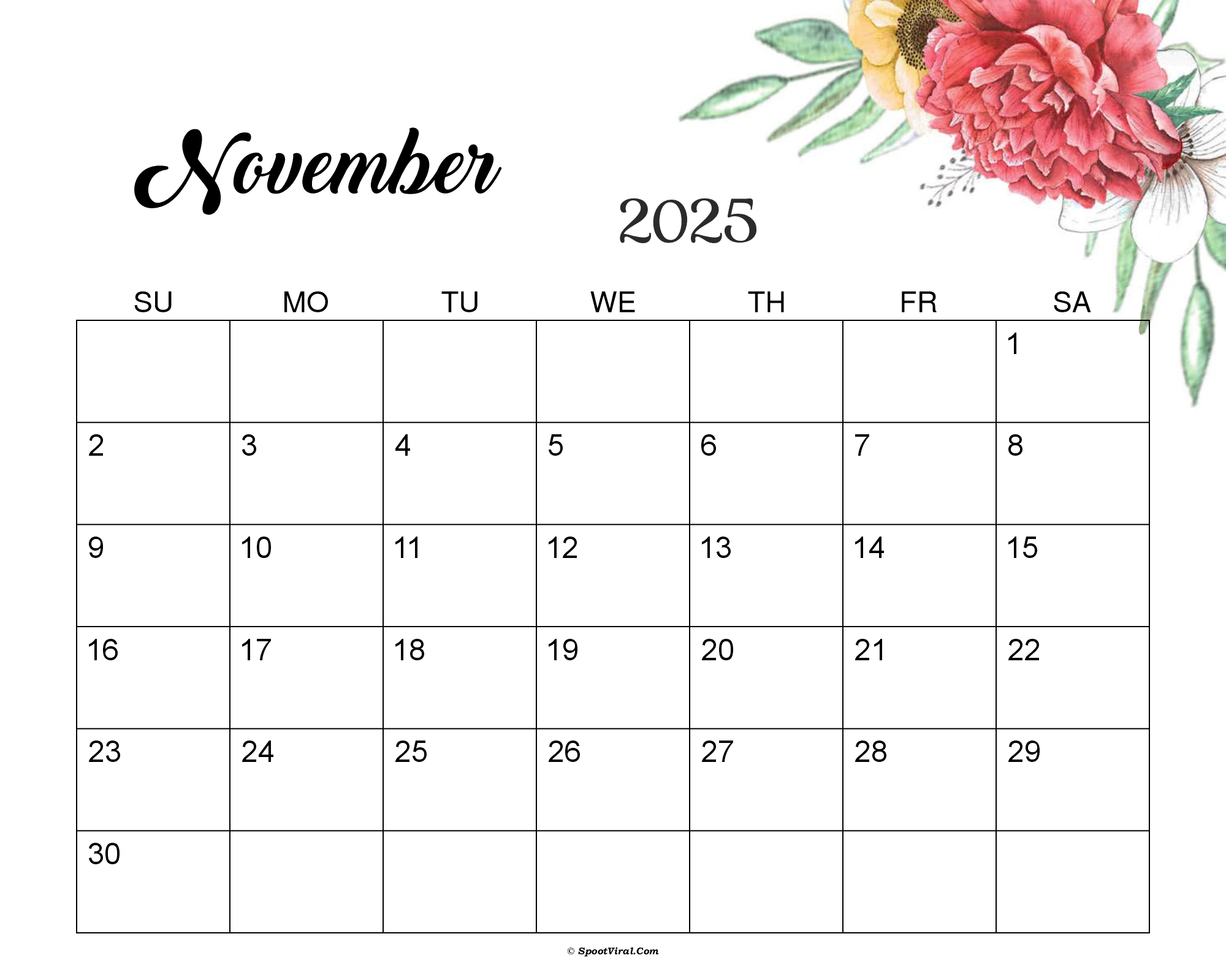 November 2025 Calendar Cute