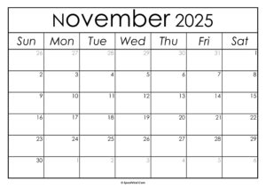 November 2025 Calendar Printable