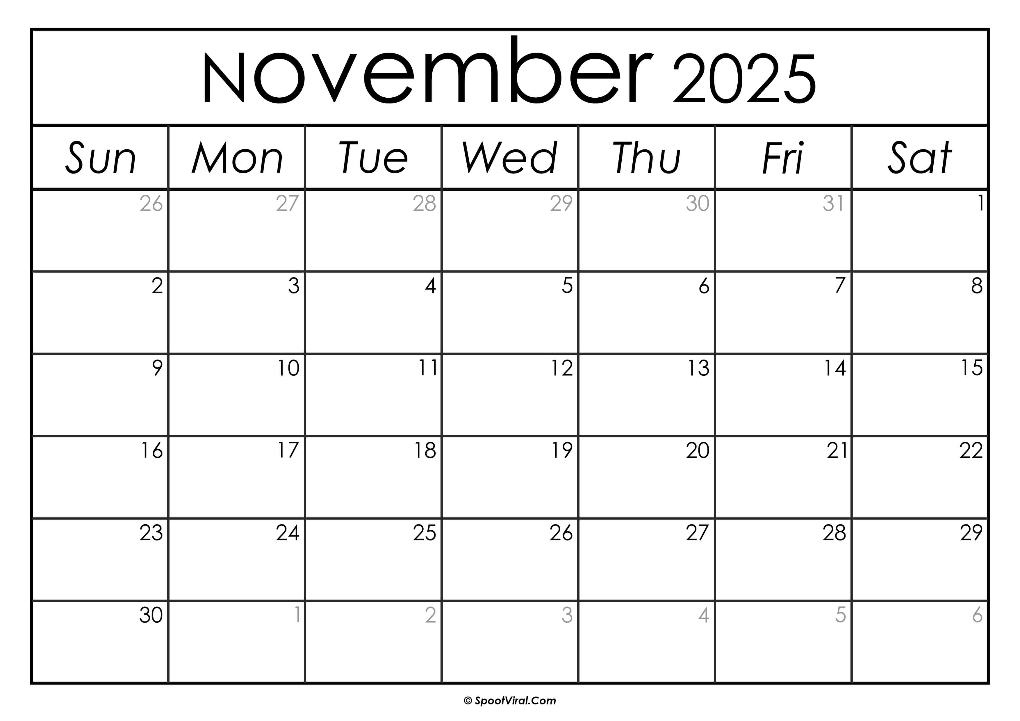 November 2025 Calendar Printable