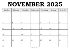 November 2025 Calendar Template
