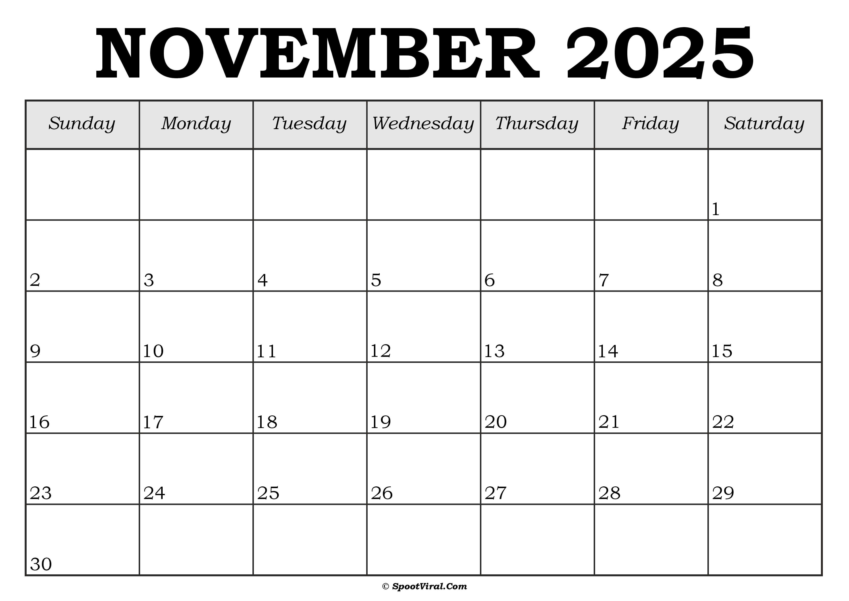 November 2025 Calendar Template