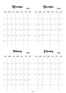 November 2025 to February 2026 Calendar