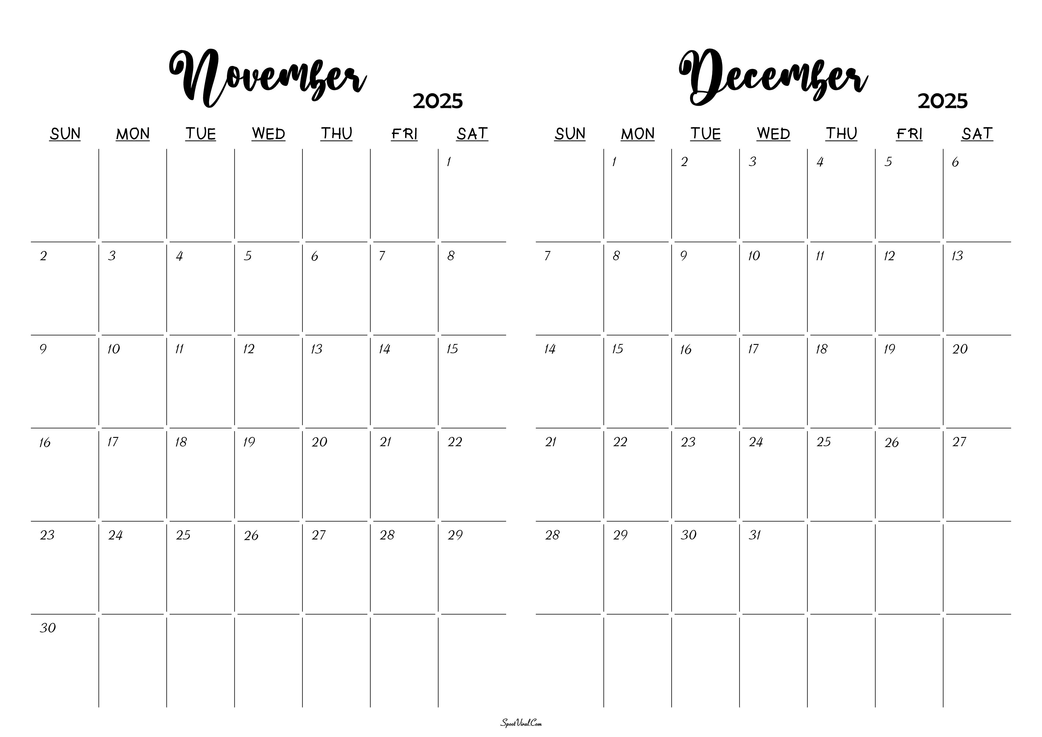 November December 2025 Calendar