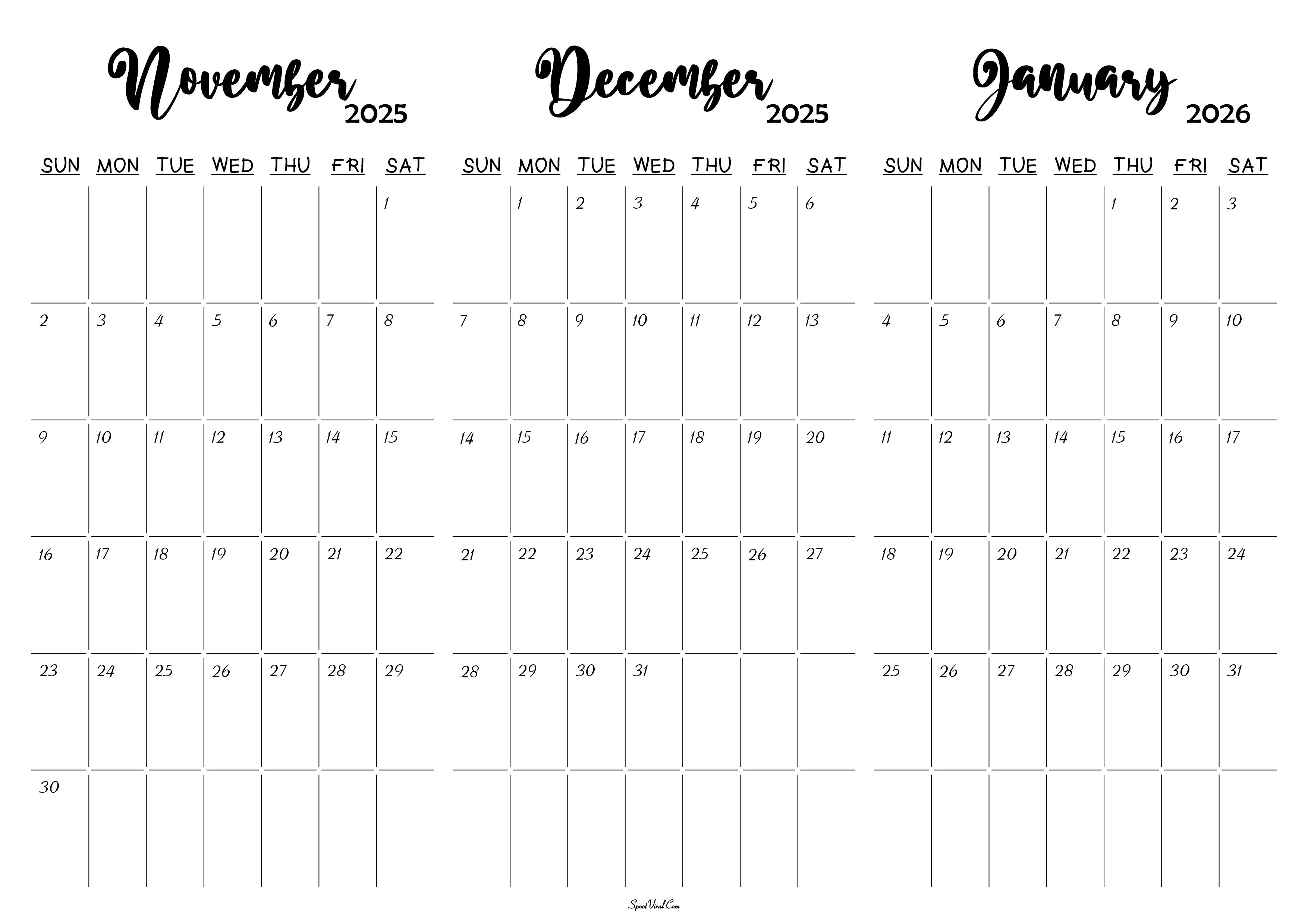 November December 2025 January 2026 Calendar