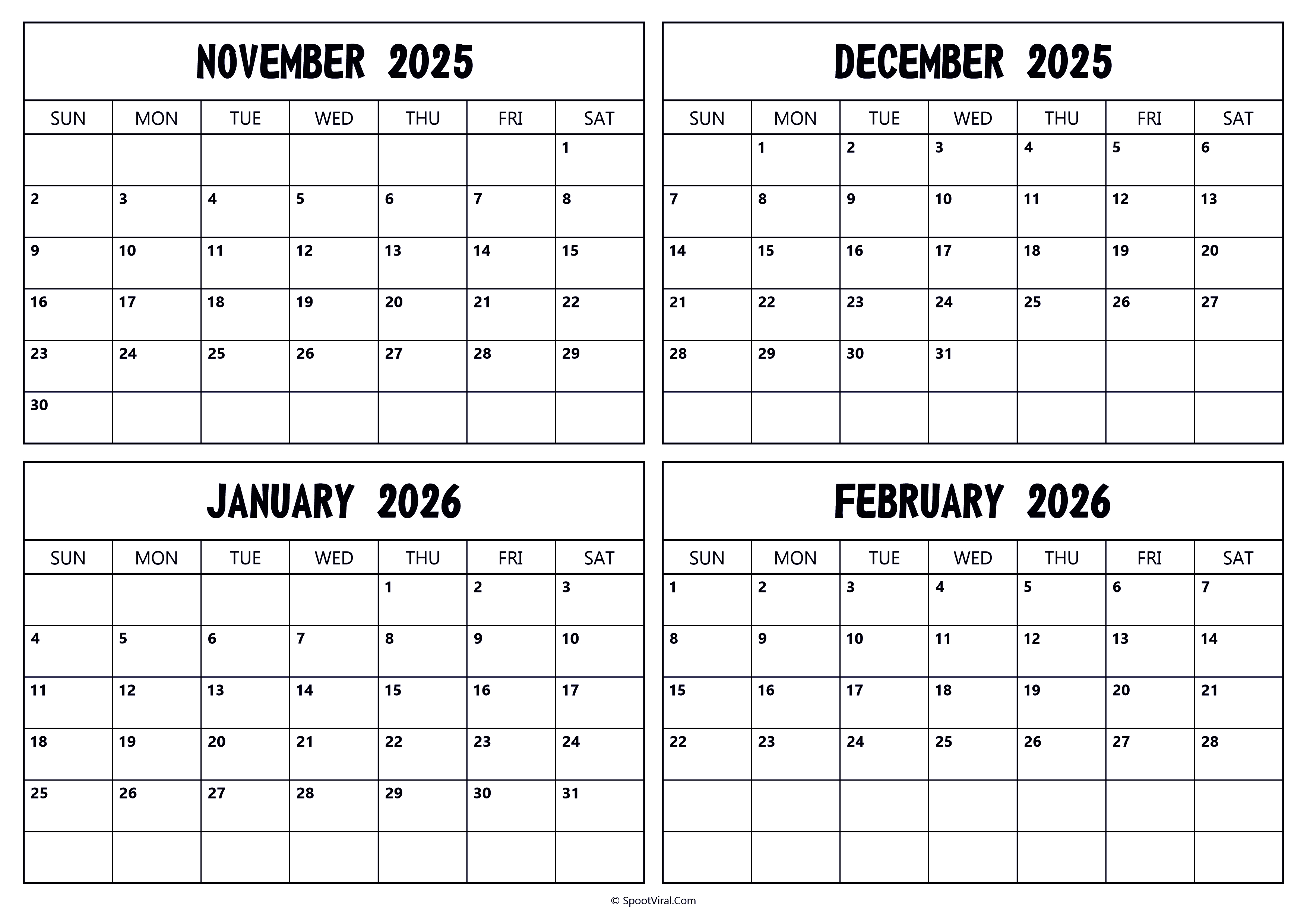 November December 2025 January February 2026 Calendar
