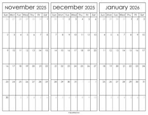 November December 2025 and January 2026 Calendar
