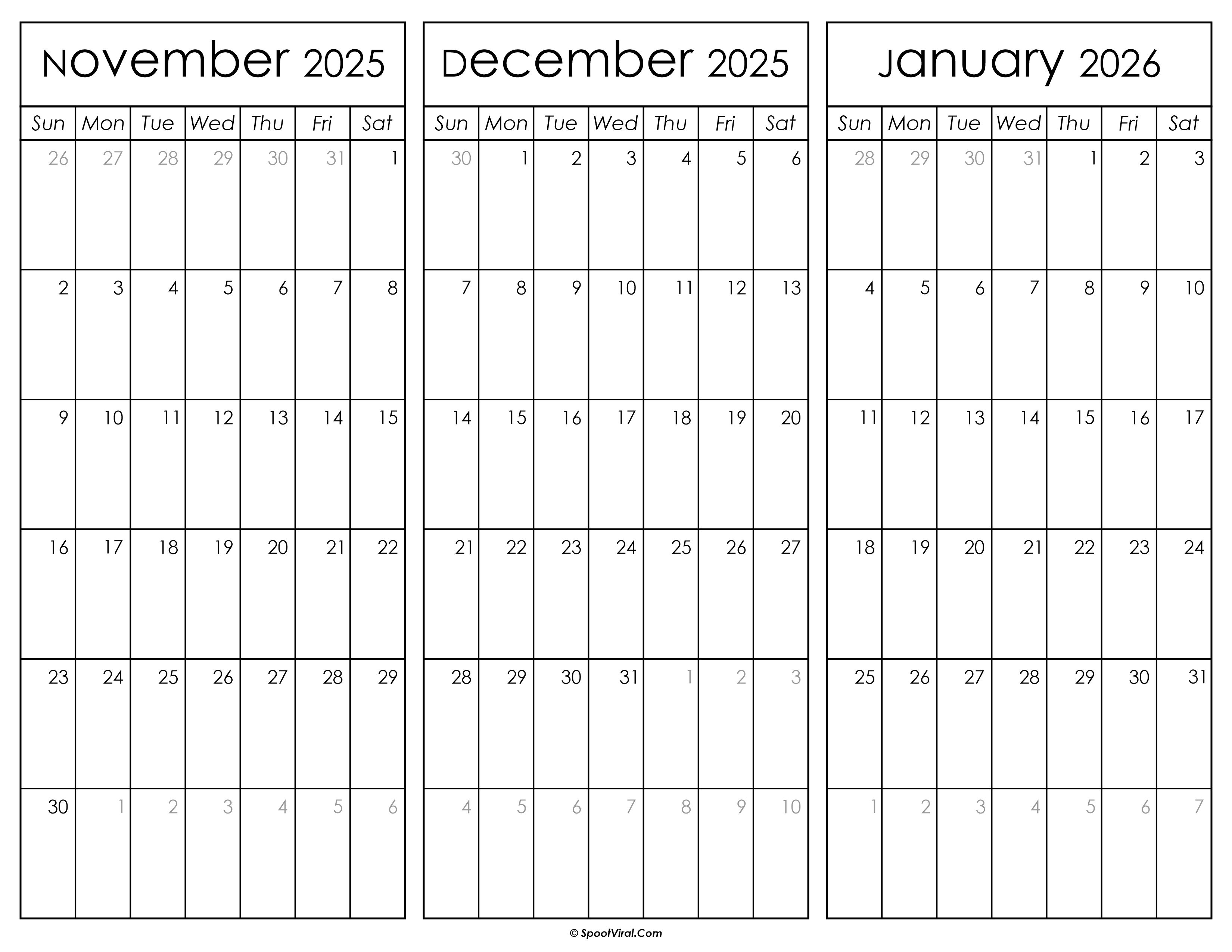 November December 2025 and January 2026 Calendar