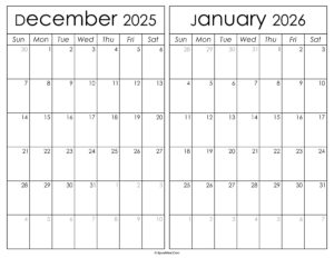 Printable December 2025 January 2026 Calendar