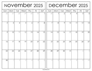 Printable November December 2025 Calendar