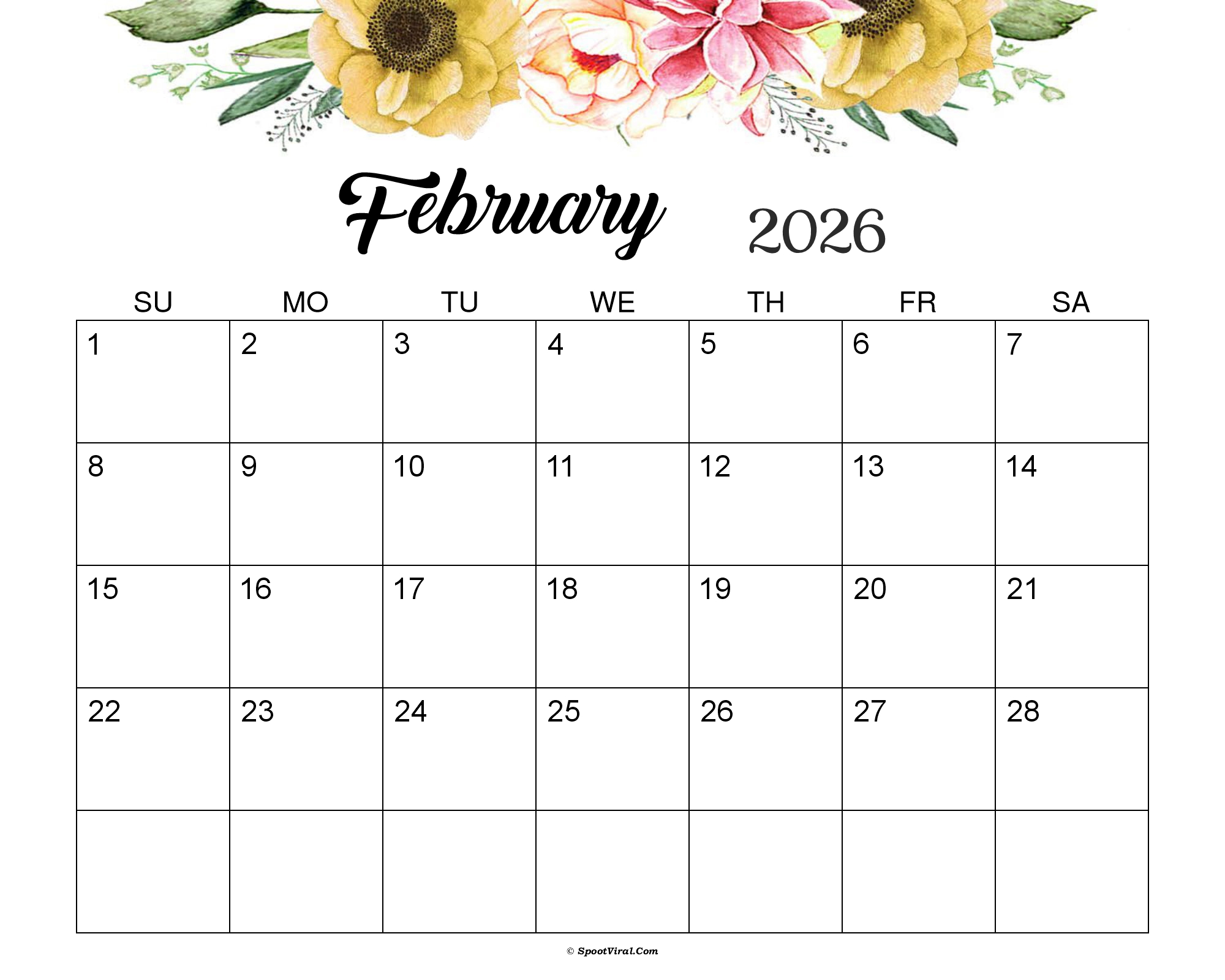 February 2026 Calendar Cute