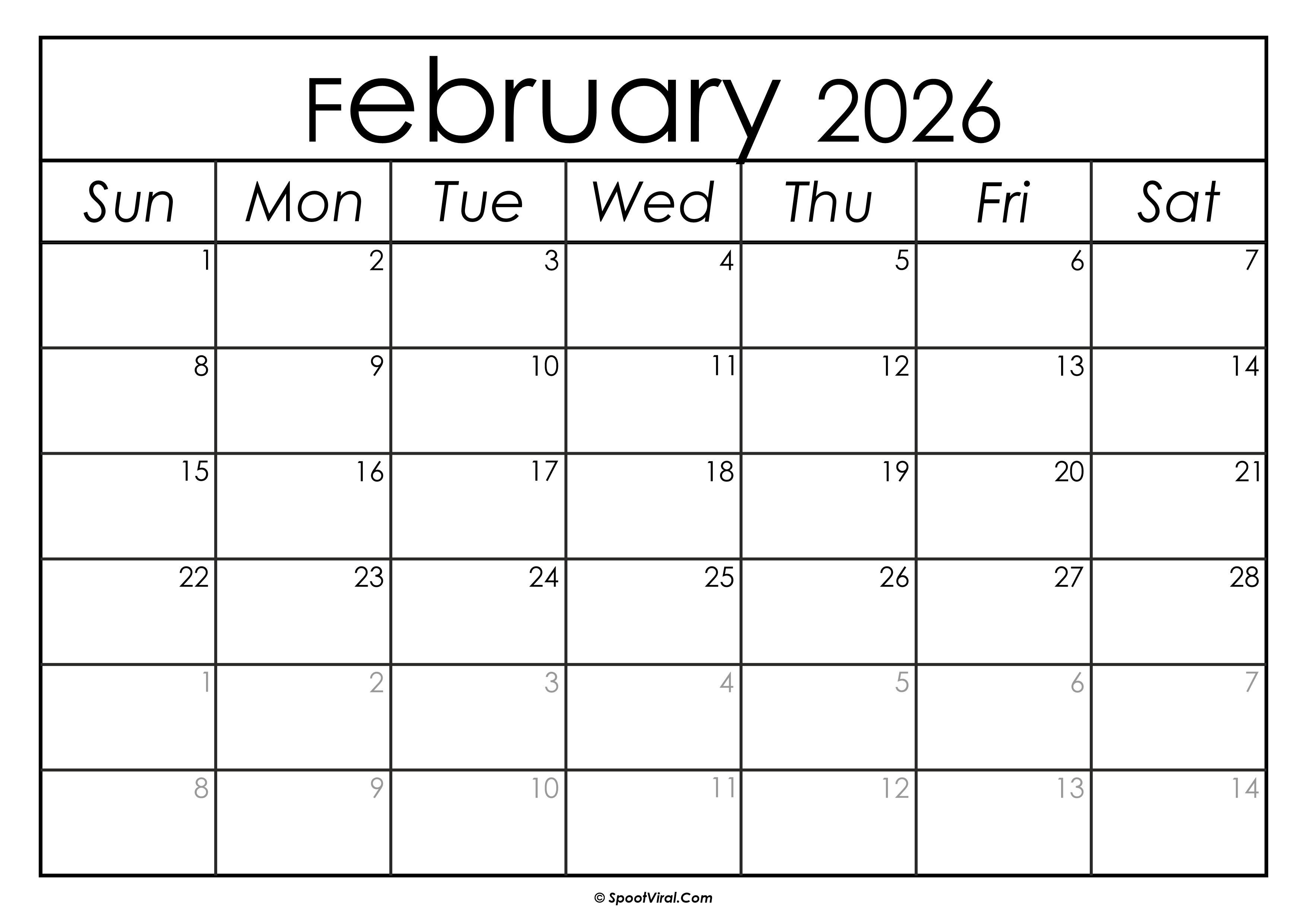February 2026 Calendar Printable