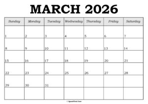 March 2026 Calendar Template