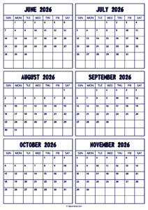 2026 June to November Calendar