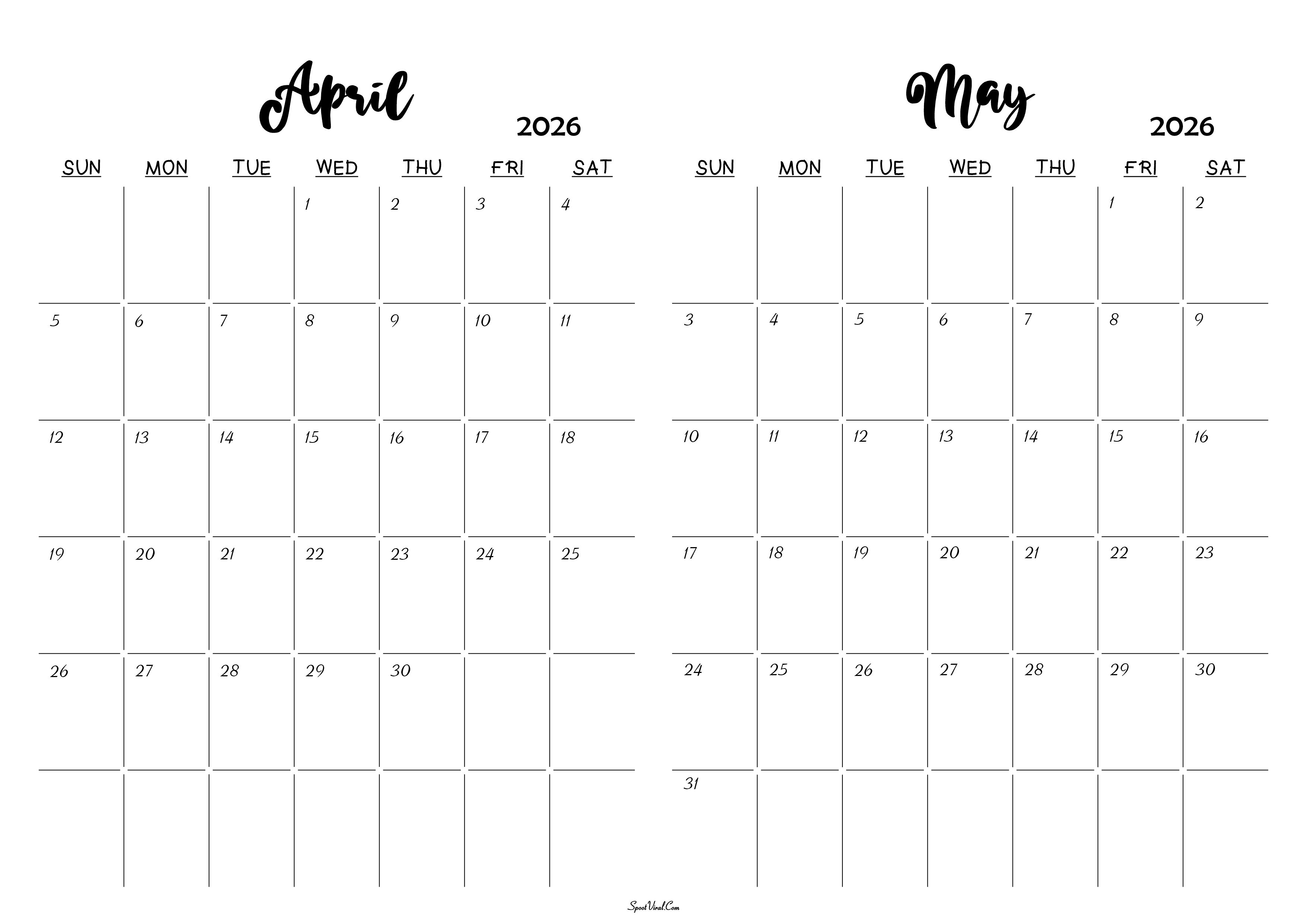 April May 2026 Calendar