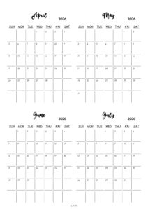 April to July 2026 Calendar