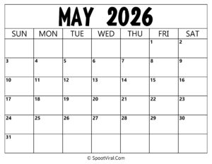 Blank Calendar May 2026