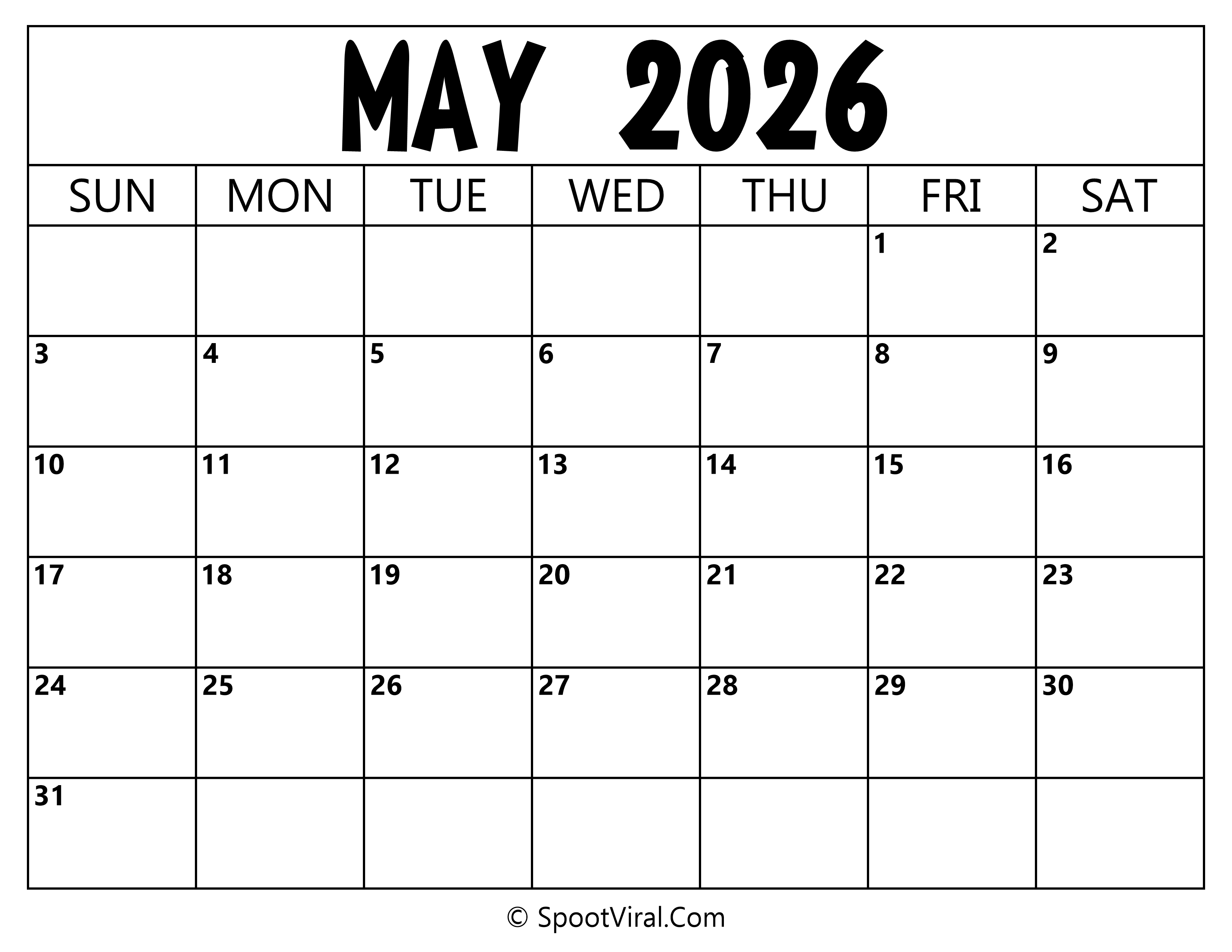 Blank Calendar May 2026