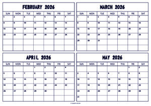 February March April May 2026 Calendar