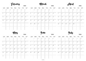 February to July 2026 Calendar