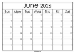 June 2026 Calendar Printable