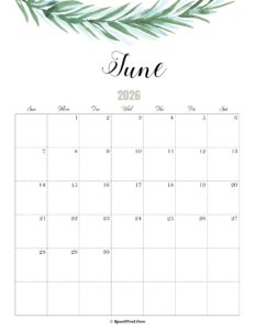 June Calendar 2026 Cute