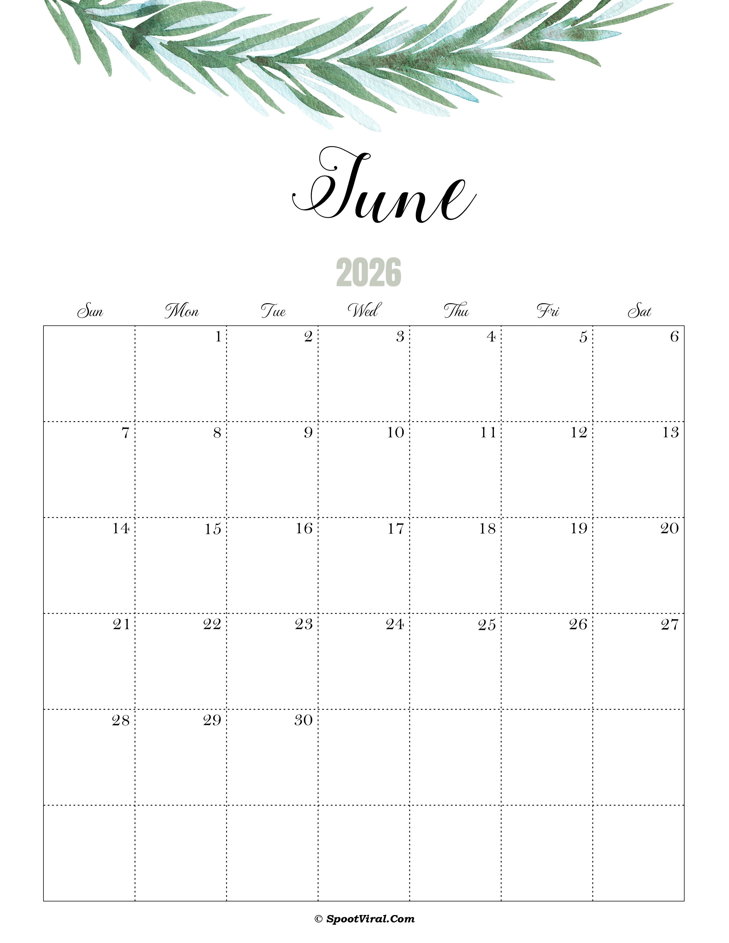 June Calendar 2026 Cute