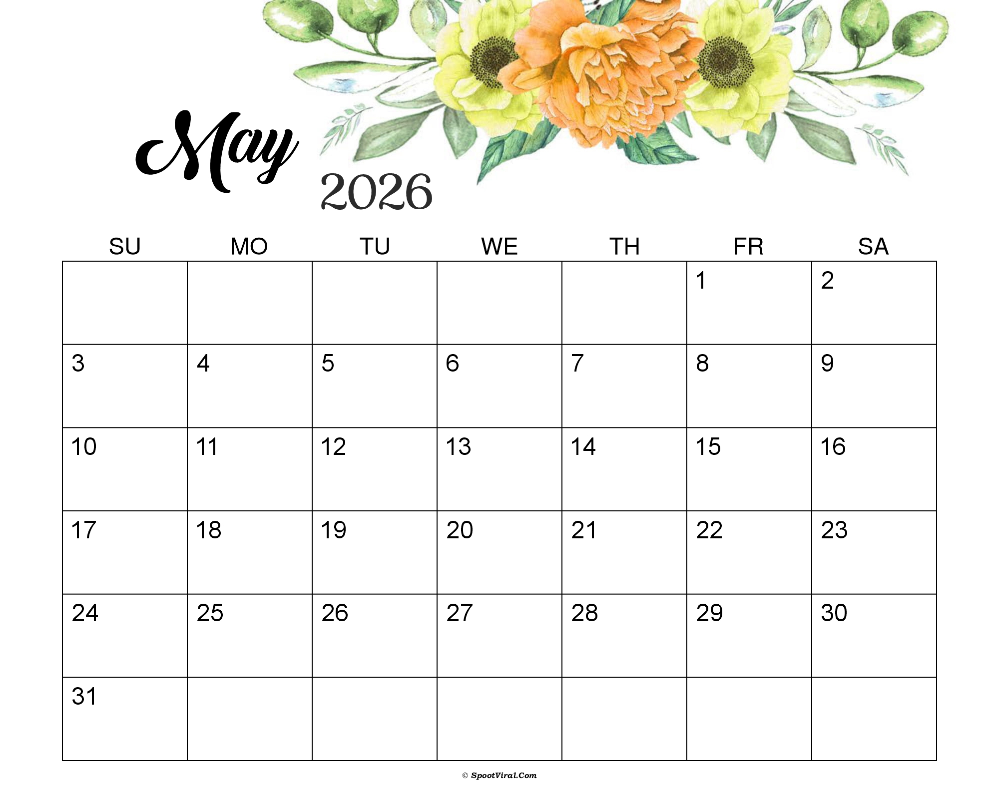 May 2026 Calendar Cute