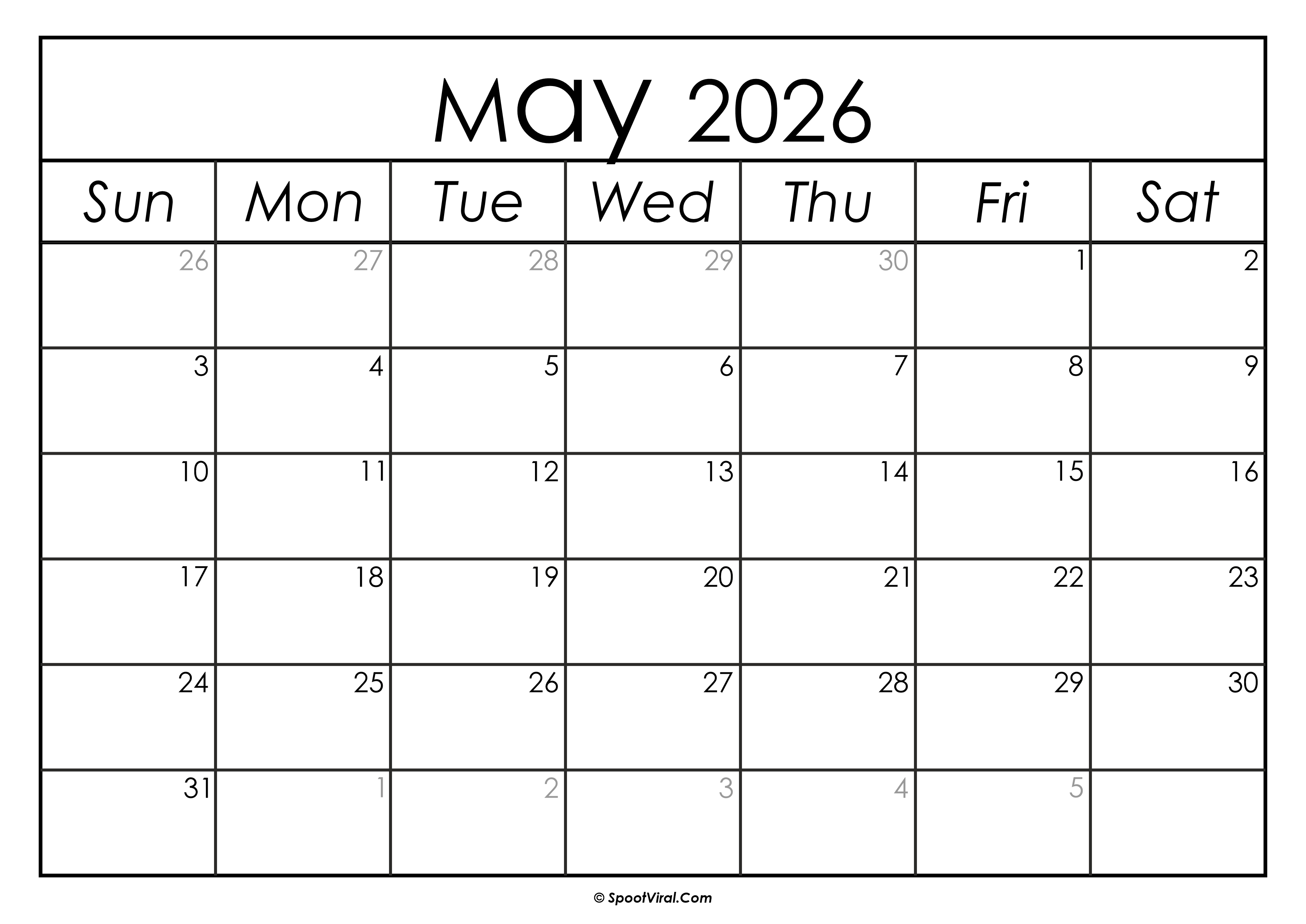 May 2026 Calendar Printable