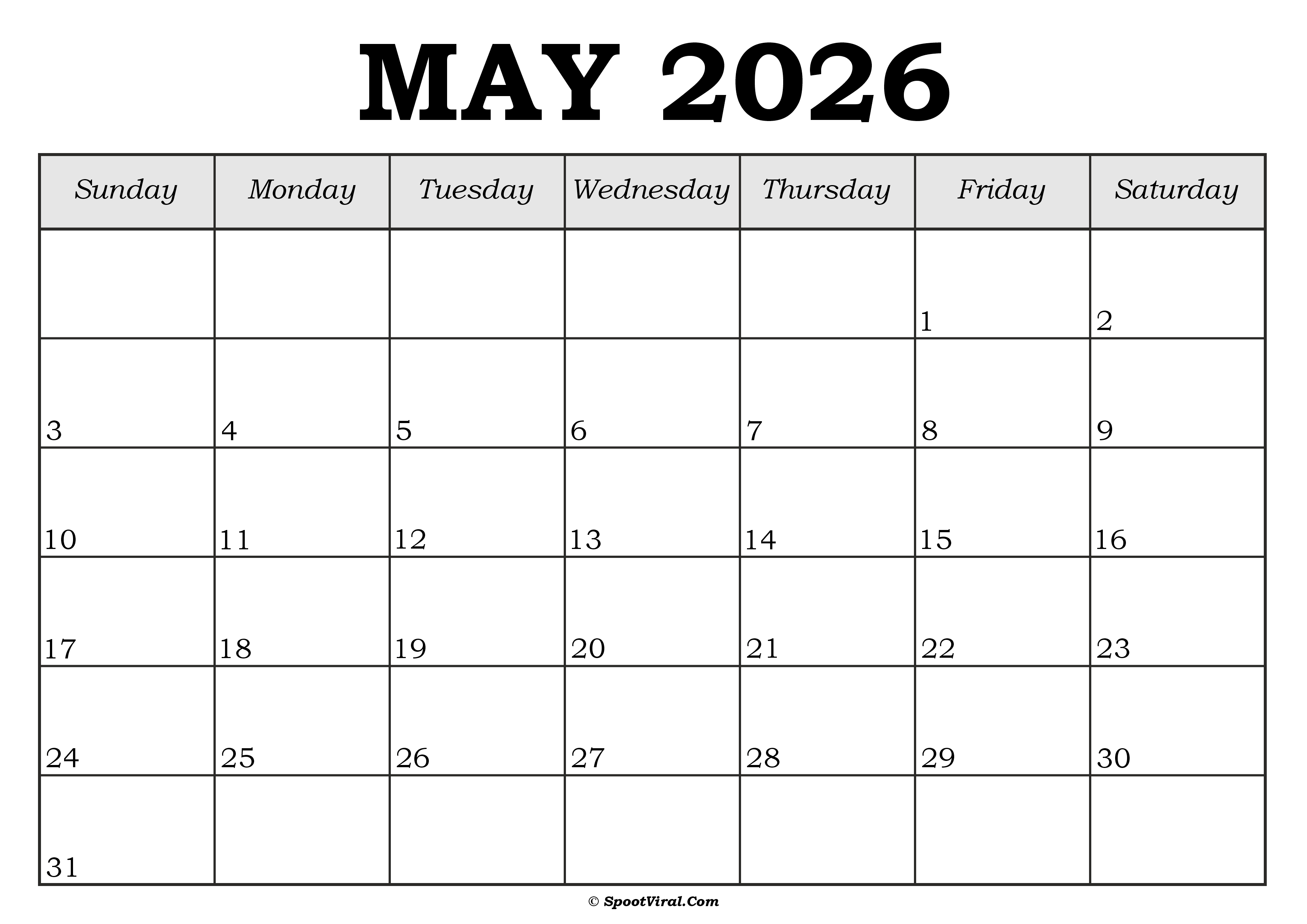 May 2026 Calendar Template