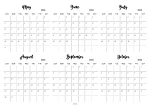 May to October 2026 Calendar