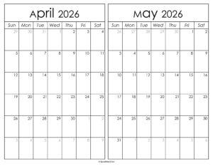 Printable April May 2026 Calendar