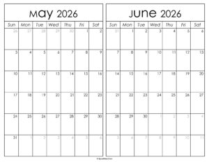 Printable May June 2026 Calendar